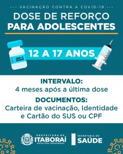 Itaboraí inicia dose de reforço contra Covid-19 para adolescentes de 12 a 17 anos