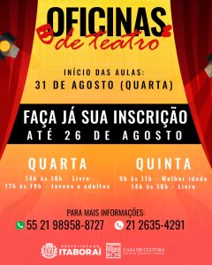 Inscrições abertas para oficinas de teatro na Casa de Cultura Heloísa Alberto Torres (2)