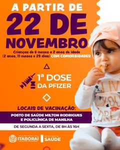 Vacinação contra Covid-19 em crianças com comorbidades de 6 meses a 2 anos começa na terça-feira