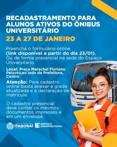 Transporte Universitário inicia recadastramento nesta segunda-feira (2302)